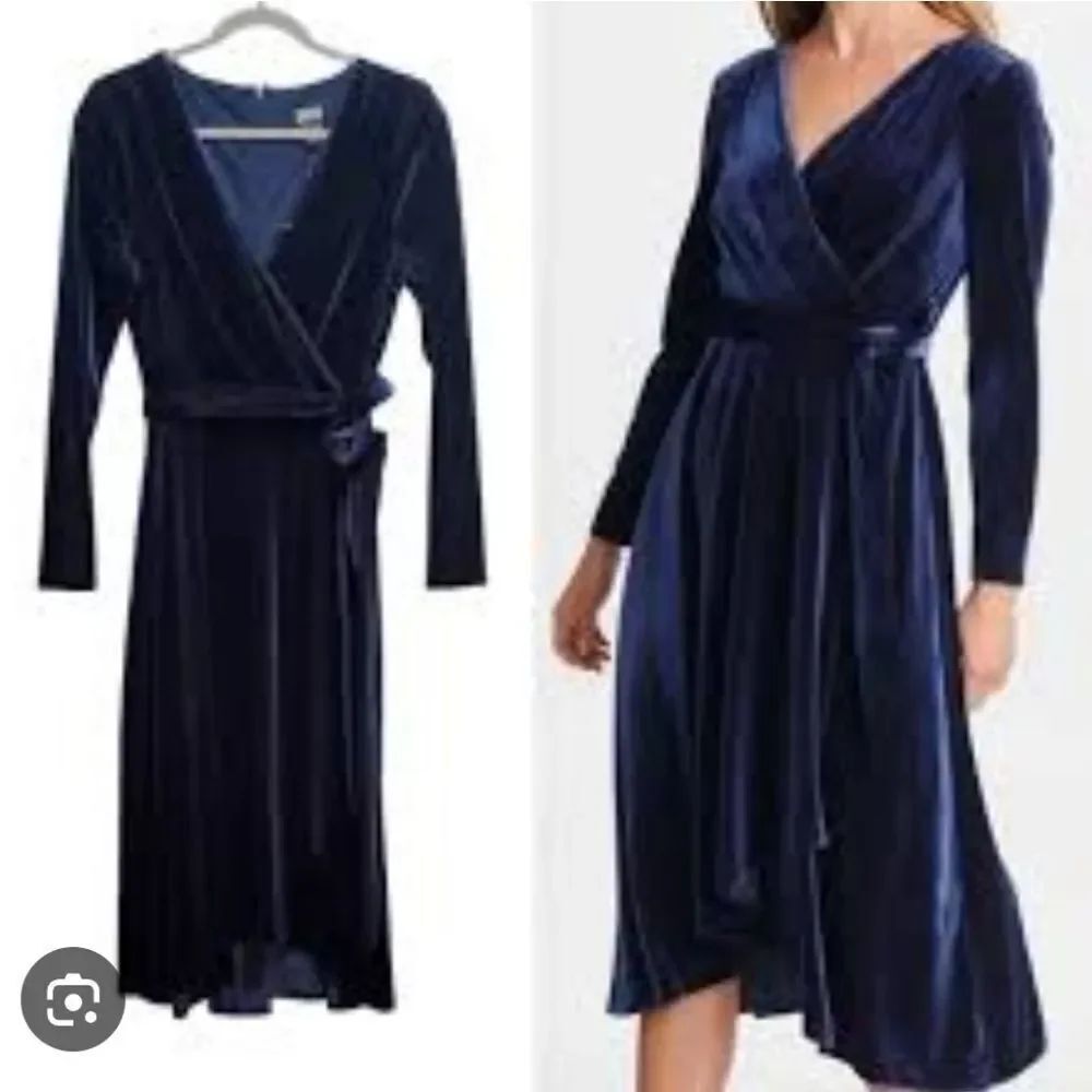 NWT DKNY Dark Blue Velour Faux Wrap Dress Size 4